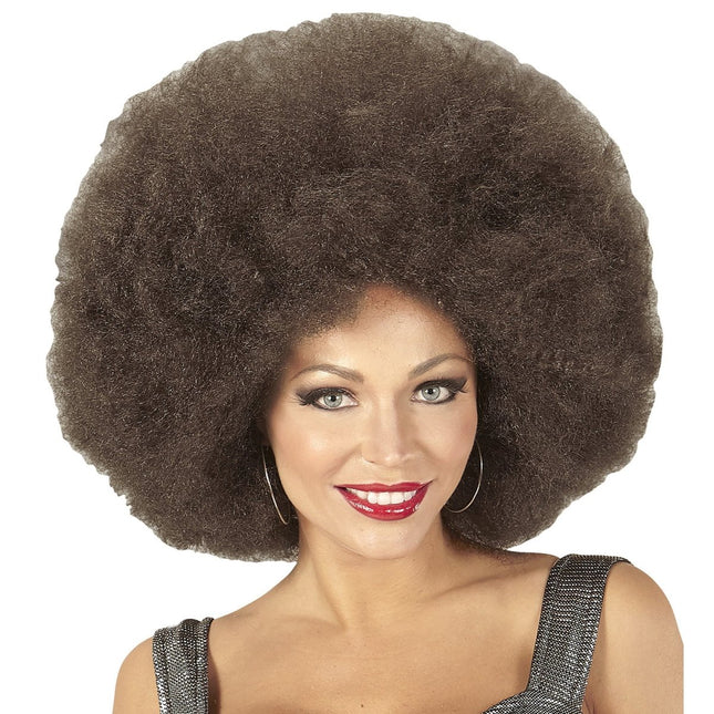 Donkerbruine Pruik Afro Extra Groot van Widmann koop je bij Partywinkel
