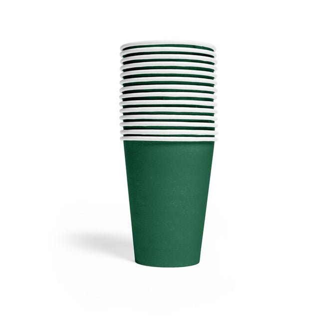Donkergroene Bekers Papier 210ml 14st van WeFiesta koop je bij Partywinkel