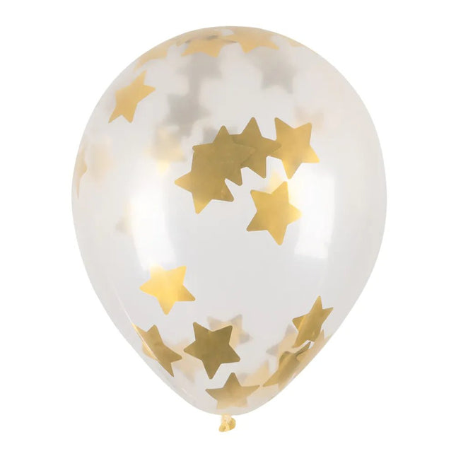 Doorzichtige Confetti Ballonnen Gouden Sterren 5st van Boland koop je bij Partywinkel