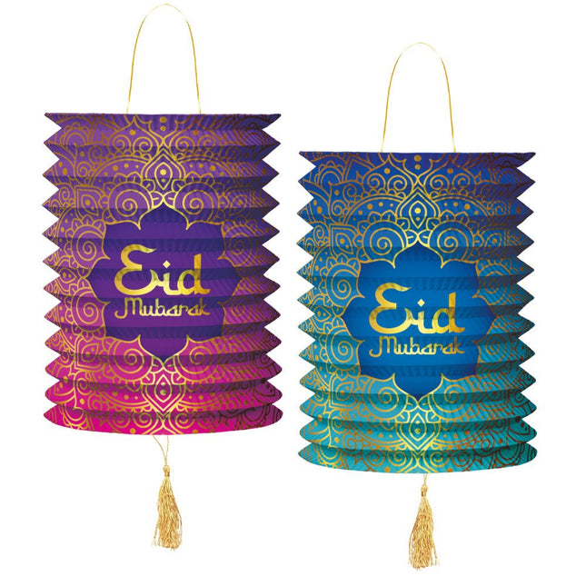 Eid Mubarak Lampionnen Paars Blauw 25cm 2st van WeFiesta koop je bij Partywinkel