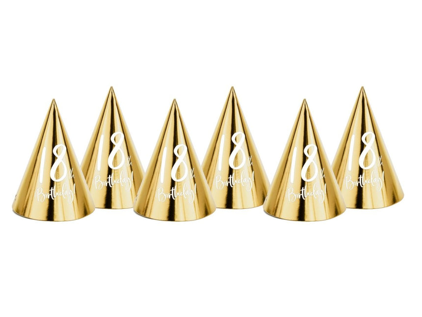 Feesthoedjes 18 Jaar 16cm 6st van Partydeco koop je bij Partywinkel