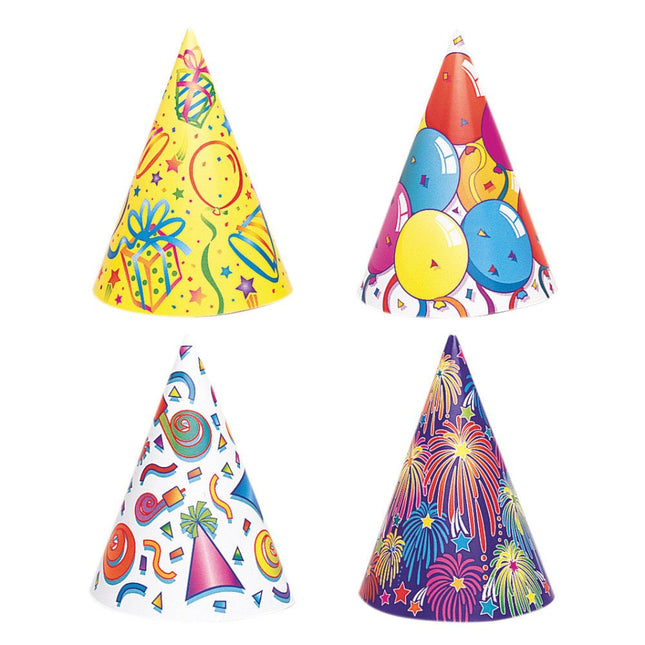 Feesthoedjes Assorti 25,6cm 8st van Unique koop je bij Partywinkel