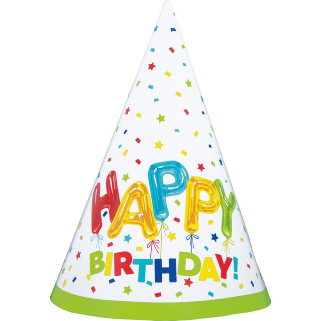 Feesthoedjes Happy Birthday Ballonnen 8st van Unique koop je bij Partywinkel