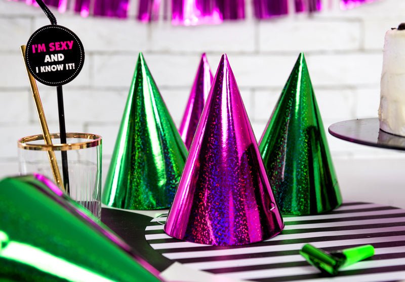 Feesthoedjes Holografisch Glitter 16cm 20st van Partydeco koop je bij Partywinkel