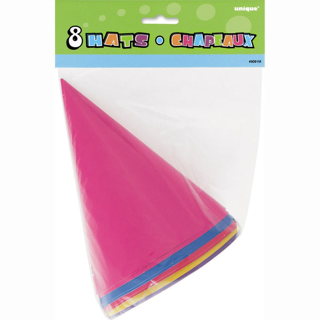 Feesthoedjes Karton Gekleurd 17,2cm 8st van Unique koop je bij Partywinkel