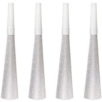 Feesttoeters Zilver 19cm 4st van Folat koop je bij Partywinkel