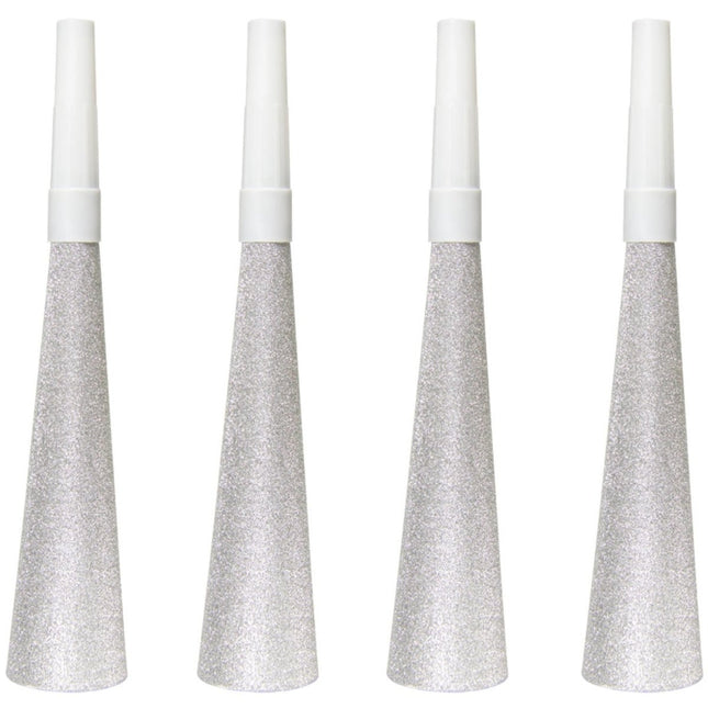 Feesttoeters Zilver 19cm 4st van Folat koop je bij Partywinkel