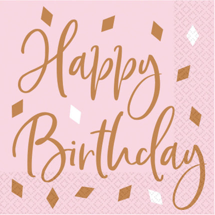 Napkins Happy Birthday Rose Gold 33cm 16pcs
