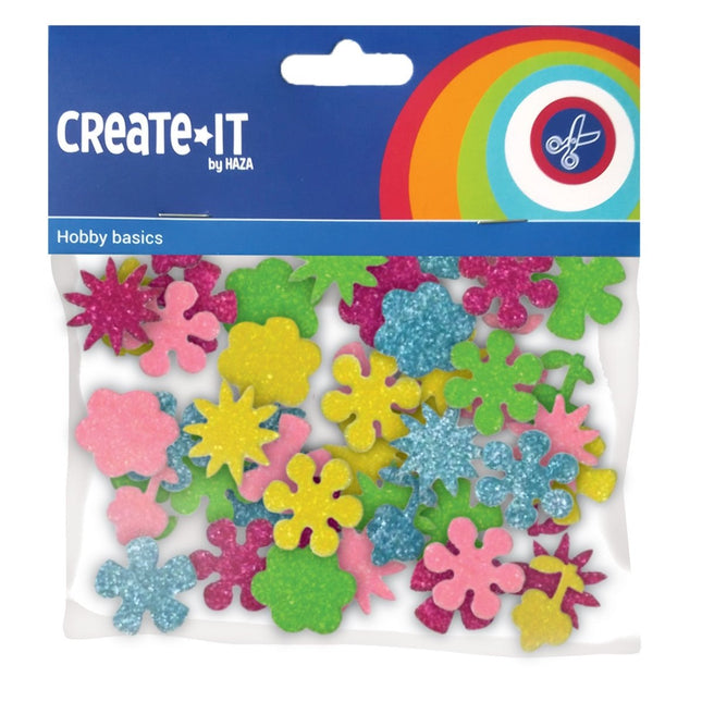Foam Bloemenmix Glitter 25st van Haza Witbaard koop je bij Partywinkel