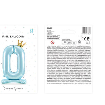 Folie Ballon Cijfer 0 Lichtblauw Standaard Leeg 84cm van Partydeco koop je bij Partywinkel