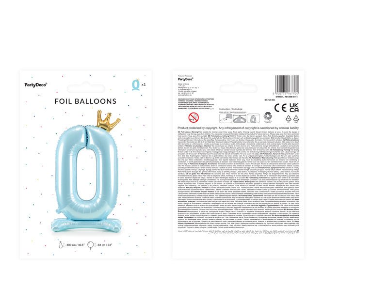 Folie Ballon Cijfer 0 Lichtblauw Standaard Leeg 84cm van Partydeco koop je bij Partywinkel
