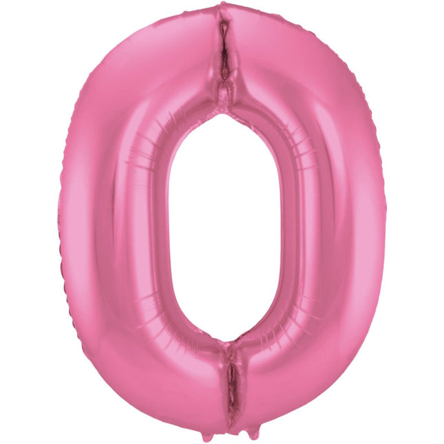 Folie Ballon Cijfer 0 Mat Roze XL 86cm leeg van Folat koop je bij Partywinkel