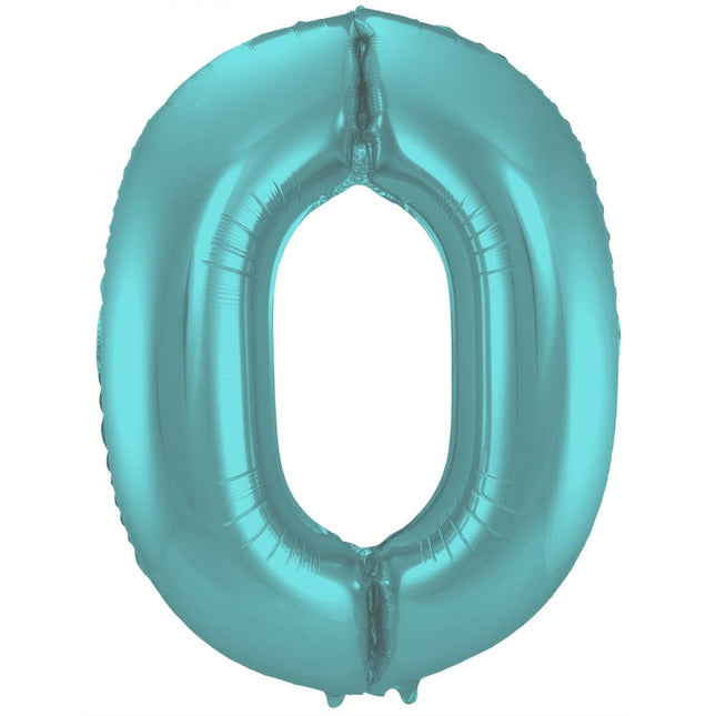 Folie Ballon Cijfer 0 Pastel Mintgroen XL 86cm leeg van Folat koop je bij Partywinkel