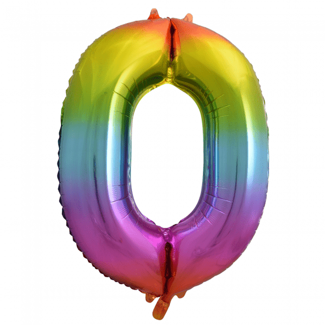Folie Ballon Cijfer 0 Regenboog XL 86cm leeg van WeFiesta koop je bij Partywinkel