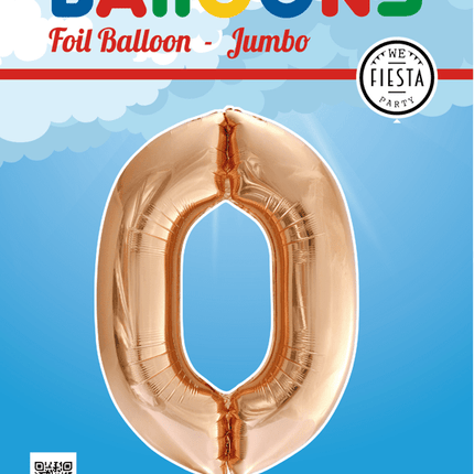 Folie Ballon Cijfer 0 Rose Goud XL 86cm leeg van WeFiesta koop je bij Partywinkel