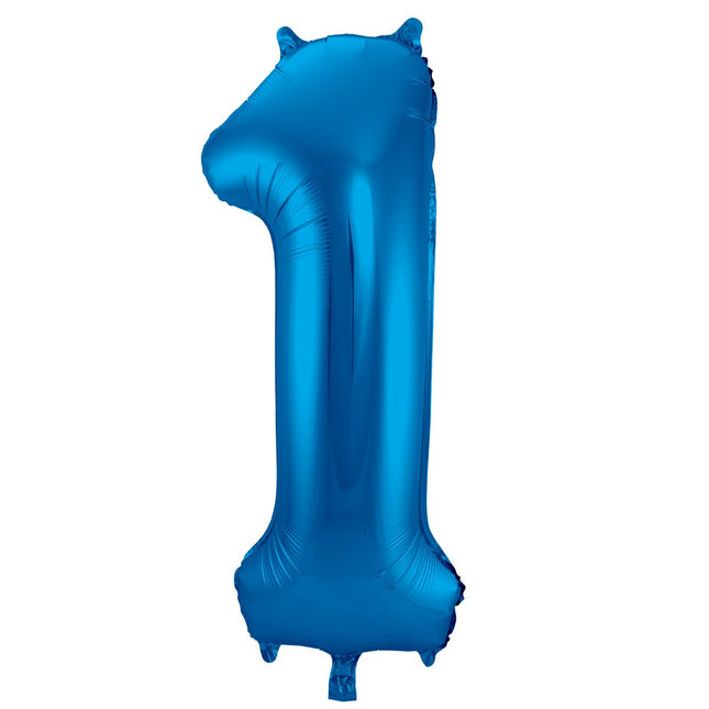 Folie Ballon Cijfer 1 Blauw Metallic XL 86cm leeg van Folat koop je bij Partywinkel
