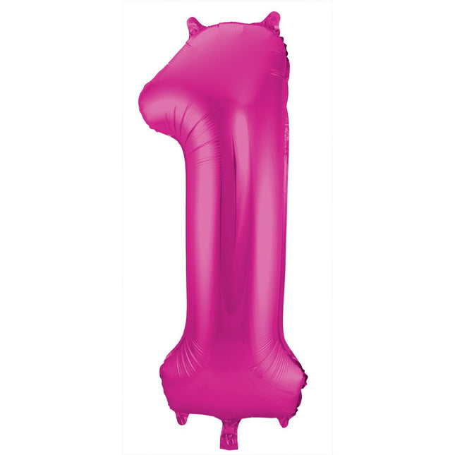 Folie Ballon Cijfer 1 Fuchsia Metallic XL 86cm leeg van Folat koop je bij Partywinkel