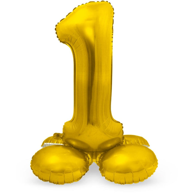 Folie Ballon Cijfer 1 Goud met standaard 72cm van Folat koop je bij Partywinkel
