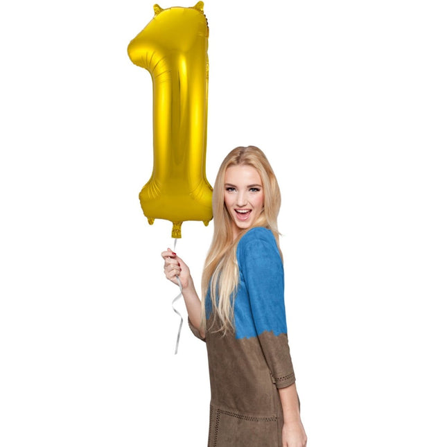 Folie Ballon Cijfer 1 Goud Metallic XL 86cm leeg van Folat koop je bij Partywinkel