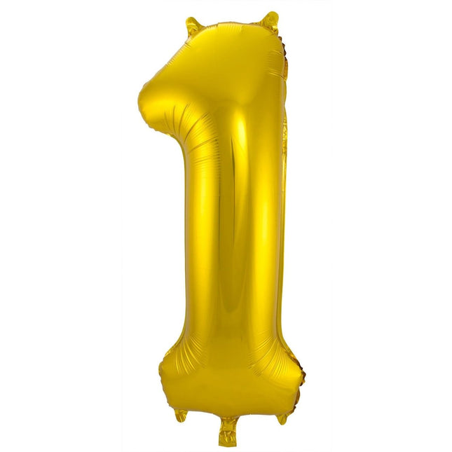 Folie Ballon Cijfer 1 Goud Metallic XL 86cm leeg van Folat koop je bij Partywinkel