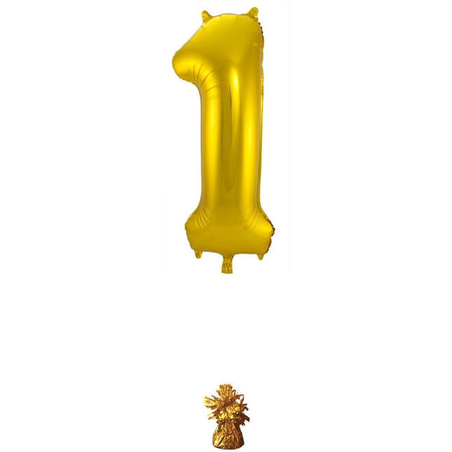 Folie Ballon Cijfer 1 Goud Metallic XL 86cm leeg van Folat koop je bij Partywinkel