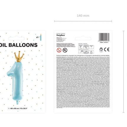 Folie Ballon Cijfer 1 Lichtblauw Leeg 1m van Partydeco koop je bij Partywinkel