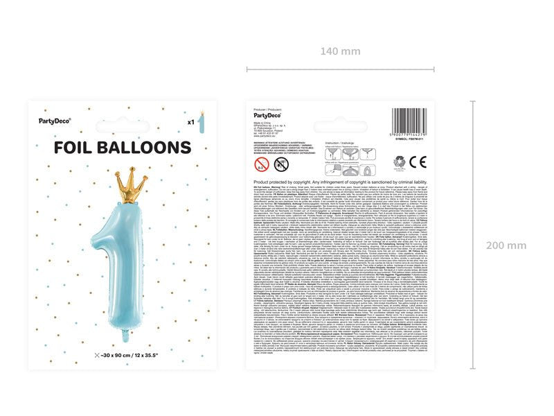 Folie Ballon Cijfer 1 Lichtblauw Leeg 1m van Partydeco koop je bij Partywinkel