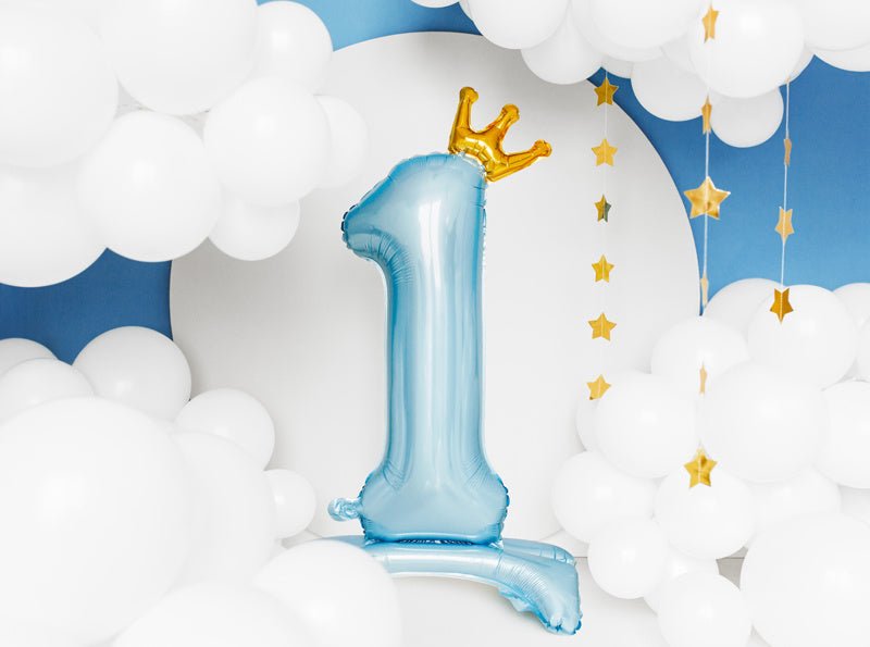 Folie Ballon Cijfer 1 Lichtblauw Standaard Leeg 84cm van Partydeco koop je bij Partywinkel