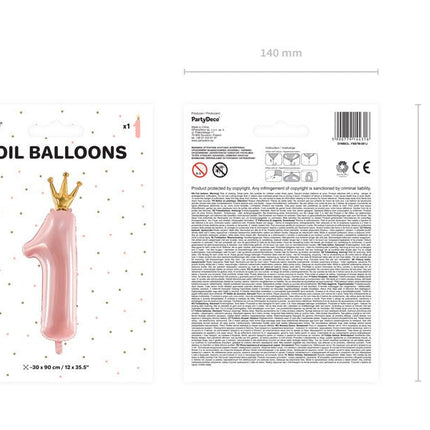 Folie Ballon Cijfer 1 Lichtroze Leeg 1m van Partydeco koop je bij Partywinkel