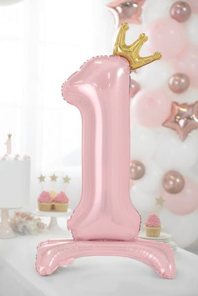 Folie Ballon Cijfer 1 Lichtroze Standaard Leeg 84cm van Partydeco koop je bij Partywinkel