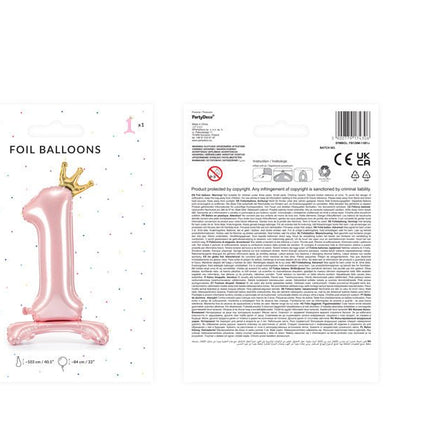 Folie Ballon Cijfer 1 Lichtroze Standaard Leeg 84cm van Partydeco koop je bij Partywinkel