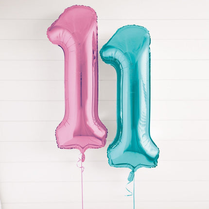 Folie Ballon Cijfer 1 Lichtroze XL 86cm leeg van Unique koop je bij Partywinkel