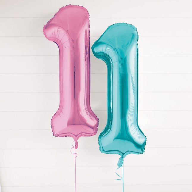 Folie Ballon Cijfer 1 Lichtroze XL 86cm leeg van Unique koop je bij Partywinkel