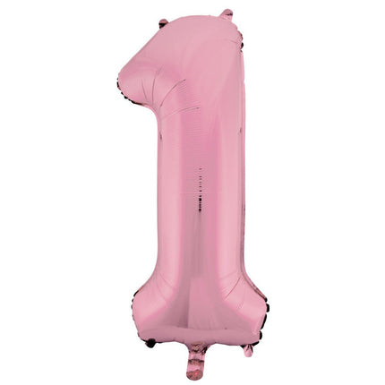 Folie Ballon Cijfer 1 Lichtroze XL 86cm leeg van Unique koop je bij Partywinkel