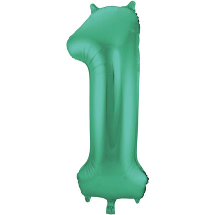 Folie Ballon Cijfer 1 Mat Groen XL 86cm leeg van Folat koop je bij Partywinkel