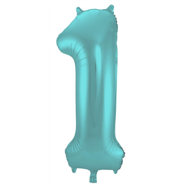 Folie Ballon Cijfer 1 Pastel Mintgroen XL 86cm leeg van Folat koop je bij Partywinkel