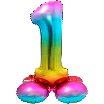 Folie Ballon Cijfer 1 Regenboog met standaard 72cm van Folat koop je bij Partywinkel