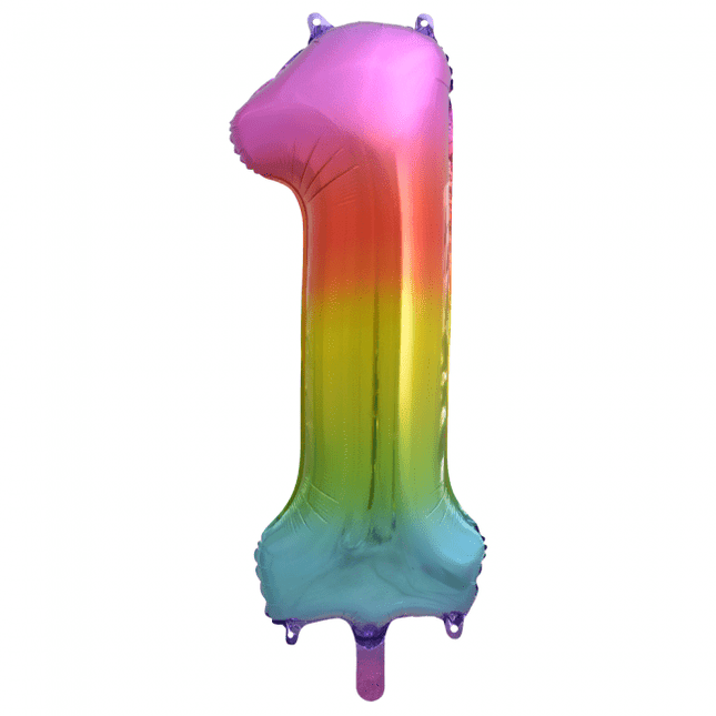 Folie Ballon Cijfer 1 Regenboog XL 86cm leeg van WeFiesta koop je bij Partywinkel