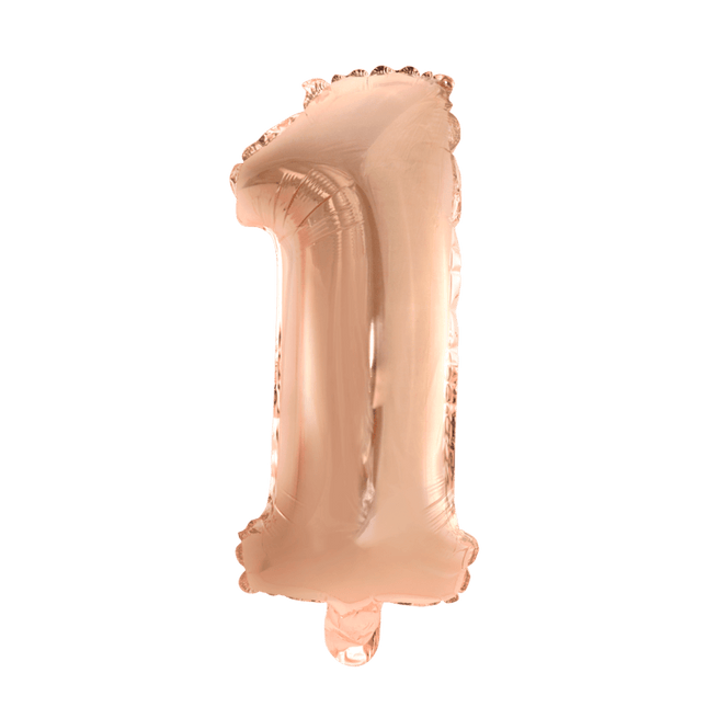 Folie Ballon Cijfer 1 Rose Goud 41cm met Rietje van WeFiesta koop je bij Partywinkel