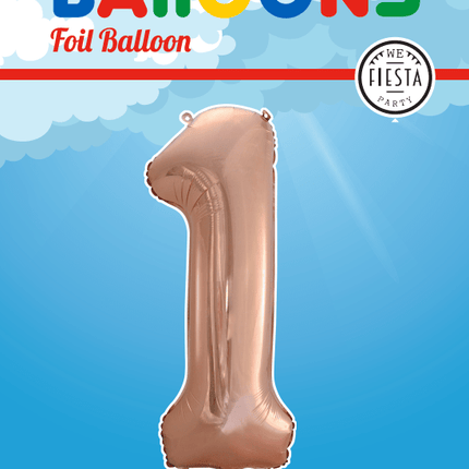 Folie Ballon Cijfer 1 Rose Goud XL 86cm leeg van WeFiesta koop je bij Partywinkel