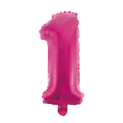 Folie Ballon Cijfer 1 Roze 41cm met Rietje van WeFiesta koop je bij Partywinkel
