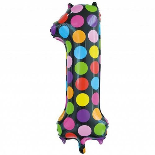 Folie Ballon Cijfer 1 Stippen XL 86cm leeg van WeFiesta koop je bij Partywinkel