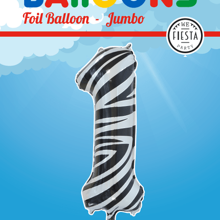 Folie Ballon Cijfer 1 Zebra XL 86cm leeg van WeFiesta koop je bij Partywinkel