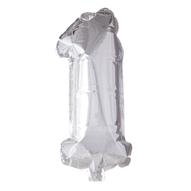 Folie Ballon Cijfer 1 Zilver 41cm met Rietje van WeFiesta koop je bij Partywinkel