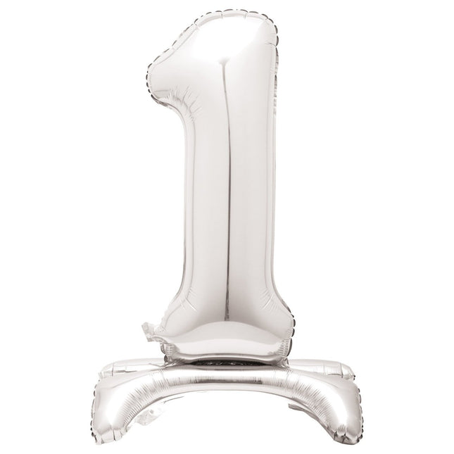 Folie Ballon Cijfer 1 Zilver Standaard 76cm van Unique koop je bij Partywinkel