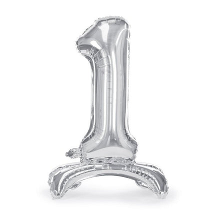 Folie Ballon Cijfer 1 Zilver Standaard Leeg 70cm van Partydeco koop je bij Partywinkel