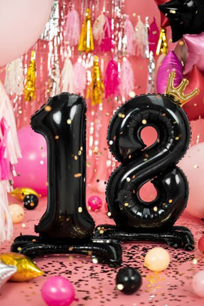 Folie Ballon Cijfer 18 Zwart Standaard Leeg 84cm van Partydeco koop je bij Partywinkel