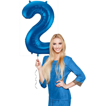 Folie Ballon Cijfer 2 Blauw Metallic XL 86cm leeg van Folat koop je bij Partywinkel