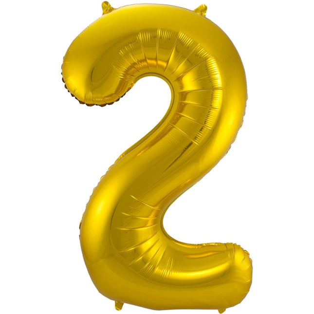 Folie Ballon Cijfer 2 Goud Metallic XL 86cm leeg van Folat koop je bij Partywinkel