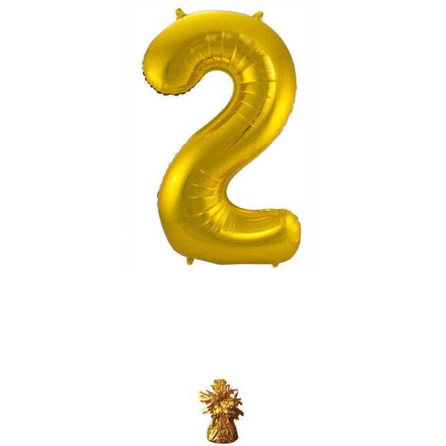 Folie Ballon Cijfer 2 Goud Metallic XL 86cm leeg van Folat koop je bij Partywinkel